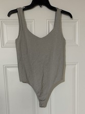 Intimately Free People Gray Tank Top Bodysuit Large Shelf Bra Thong NWOT Staple