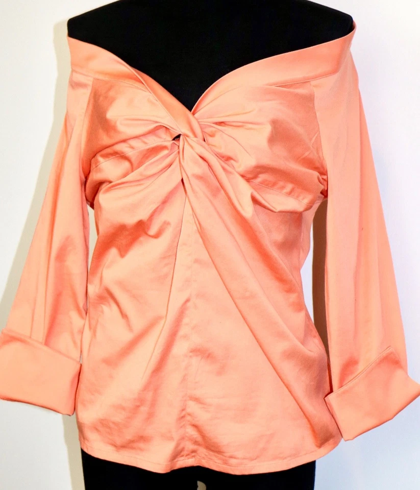 Magaschoni 原装晚装时尚露肩衬衫全拉链背面尺寸 12 — 第 3/4 张图片