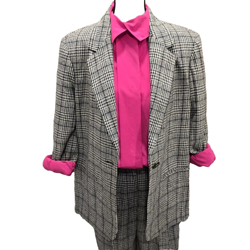 80s Preppy Requirements Blazer (8) Pants (10) Womens Houndstooth Wool Blend Suit - Image 2 of 4