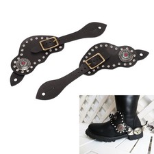 Black 1Pair Spur Strap Leather Rhinestone Western Vintage Style Horse Ridin OT