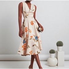 FEHAUTE Floral Fit & Flare Midi Dress Women’s 14 Sleeveless V-Neck A-Line Spring