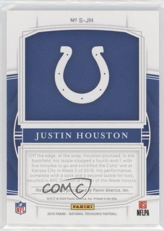 2019 Panini National Treasures Signatures Holo Silver /25 Justin Houston Auto - Image 2 of 2