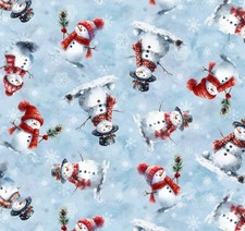 Christmas Cozy Tidings Tossed Snowmen on Blue