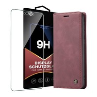 KlapphüLle FüR Samsung Galaxy A36 5G SchutzhüLle Handy Cover Etui Rot 9H Glas
