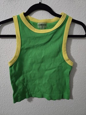 Eye Candy Women's Bright Cropped Tank Top Green Ribbed Fitted Y2K 90's Size L/XL