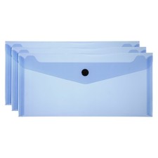 3 Expandable Plastic A6 Folders with Snap Closure, Blue for Office