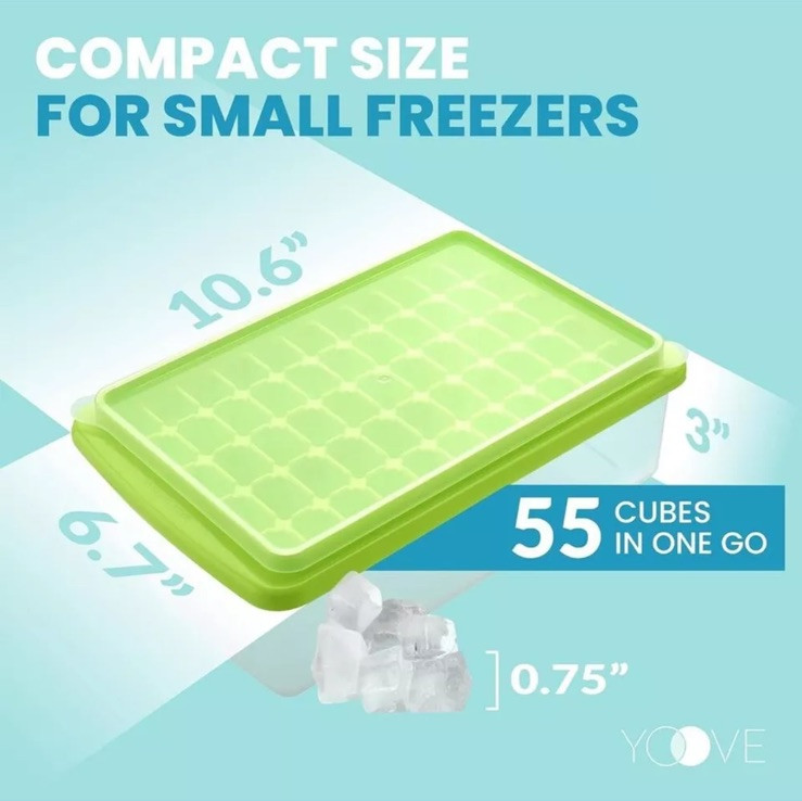 Ice Cube Tray With Lid Freezer Storage Bin Easy Release 55 Mini Nugget Container