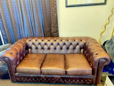 Genuine Leather Chesterfield Three Seater Sofa In Antique Brown | eBay UK