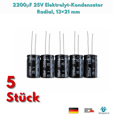 5 Stück Elko 2200µF / 25V 105°C 13x21mm 2200µF - Elektrolytischer Kondensator