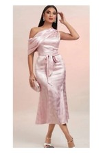 SHEIN MODELY Pink Satin Off the Shoulder Midi Dress NWT Size L