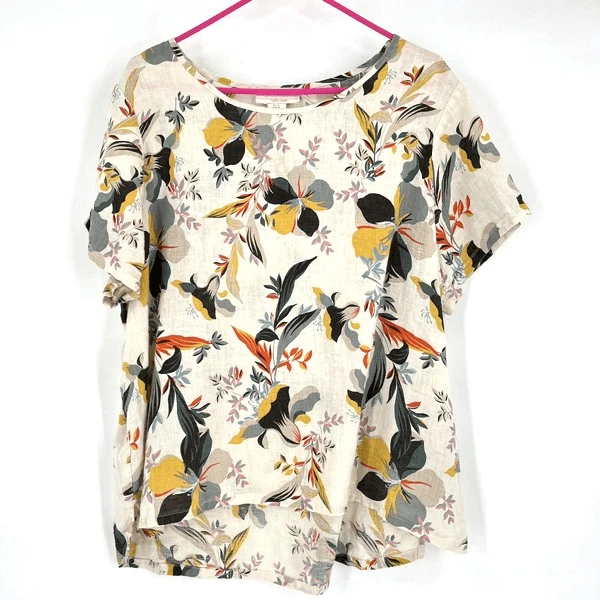 Cynthia Rowley Womens Linen Tropical Floral Short Sleeve Top Multi-Color Size 1X - Image 2 of 4