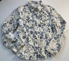 Krizia Jeans Women’s Blue & Cream Button-down Shirt Jacket Size 12 Pretty!