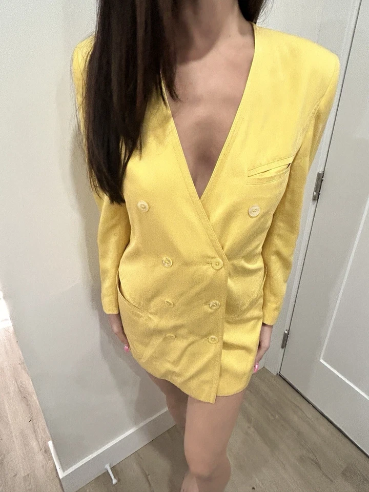 Vtg Escada Margaretha Ley Blazer Womens 34 Butter Yellow Suit Jacket mini dress - Image 2 of 4