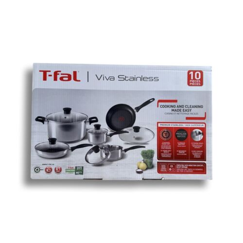 T-Fal Viva Stainless 10 Piece Lifetime Warranty PFOA Free - Picture 1 of 3