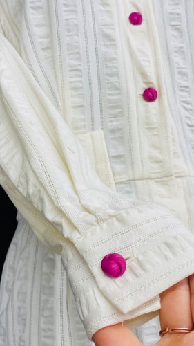 Vintage 1950s white embroidered dress, long sleeve pink floral cotton pin-up M L - Picture 5 of 10