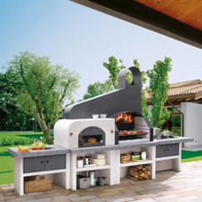 BARBECUE MODELLO MAXIME 2 GRILL C/FORNO CAPPA INOX Palazzetti in giardino