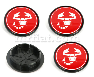 Fiat 124 CD 30 Red Abarth Wheel Center Cap Set New
