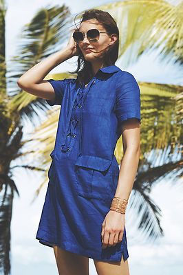NWT 4, 6 Anthropologie Lace-Up Linen Dress by Maeve, Lovely & Adorable,  Blue | eBay