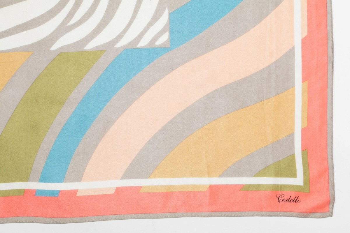 Écharpe Codello Authentique En Soie 100% - Motif Géométrique Multicolore, Vintage, Occasion