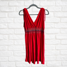 Little Red Dress, Sleeveless V-Neck, Embroidered Waist & Rhinestone Neckline, M