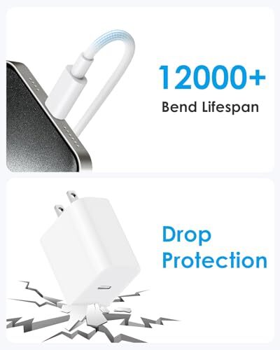 iPhone 15 Ladegerät Schnellladen - 20W USB C Wand Ladegerät Block mit 6Ft Weiß - Bild 3 von 7