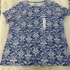 Croft and Barrow womens NWT The Classic Tee 1X 100% cotton blue damask