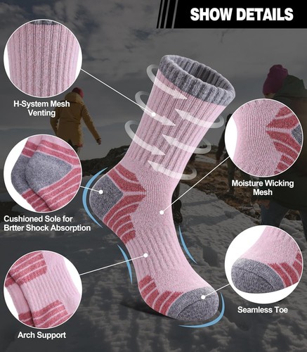 Merino Wool Socks for Women Hiking Thermal Winter Thick Warm Cozy Boot Socks - Picture 4 of 8