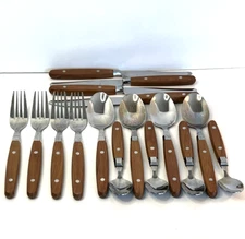 Annova Silverware Stainless Steel Cutlery Wooden Look Handle 16 Piece Set