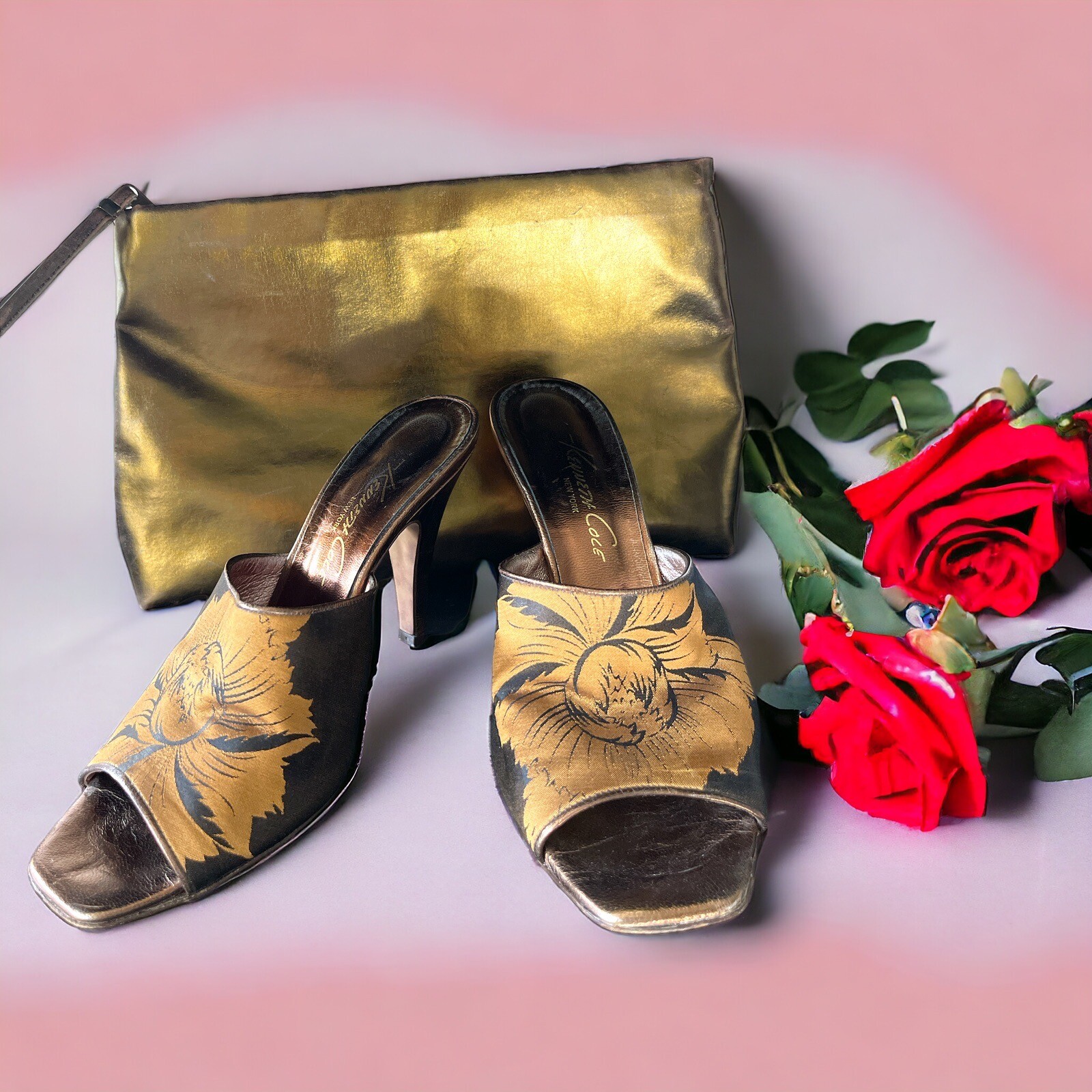 Lotto sandali Kenneth Cole seta top Italia taglia 7M tacco alto punta aperta e abbinati cattivi