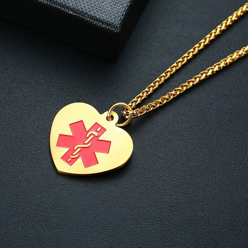 Man Women Heart Medical Alert Necklace Pendant Stainless Steel Laser Engraving - Picture 31 of 36