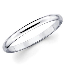 14K Solid White Gold 2mm Plain Men's and Women's Wedding Band Ring
