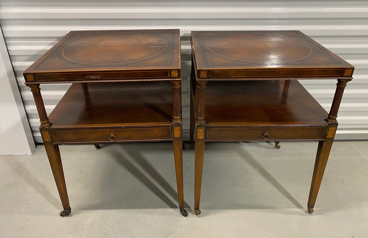 Antique Weiman HEIRLOOM Mahogany End Tables W inlaid Leather Tops