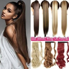 REAL LONG Wrap Around Ponytail Natural Clip In Hair Extensions Curly Pony tail