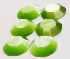 20 Vintage Czech Light Green Glass Cat Eye Faceted Cabochon 11mm Round FlatBack