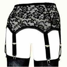 S-3XL Women Floral Lace See through Vintage Garter Belt W/ 6 Straps metal Clips