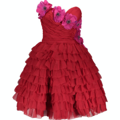 DOLCE & GABBANA Bustier Rüschen Blumen Kleid - Rot - IT 42 / UK 10