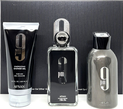 AFNAN 9 PM FOR MEN 3 PCS GIFT SET EDP 3.4 Oz, SHOWER GEL