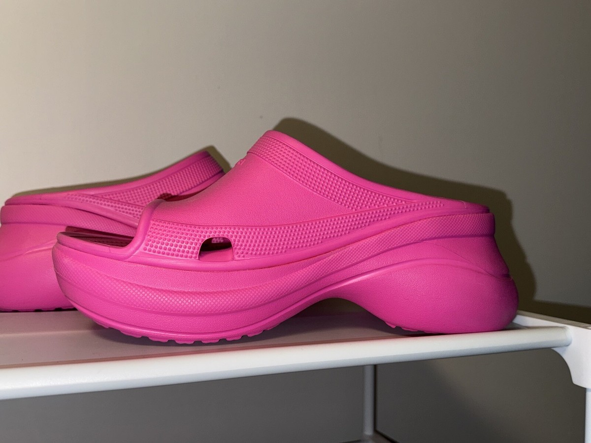Balenciaga X Crocs Pink Platform Pool Slide Clog Shoes Mule Size