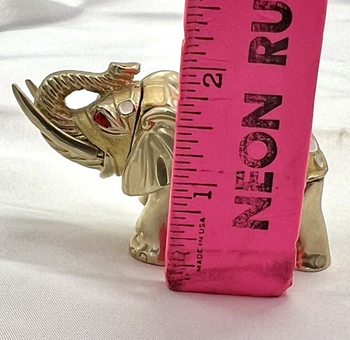 Glückselefant Schmuck Schmuckkästchen goldfarben Metall Elefantenrüssel hoch mit Schmucksteinen besetzt - Bild 11 von 11