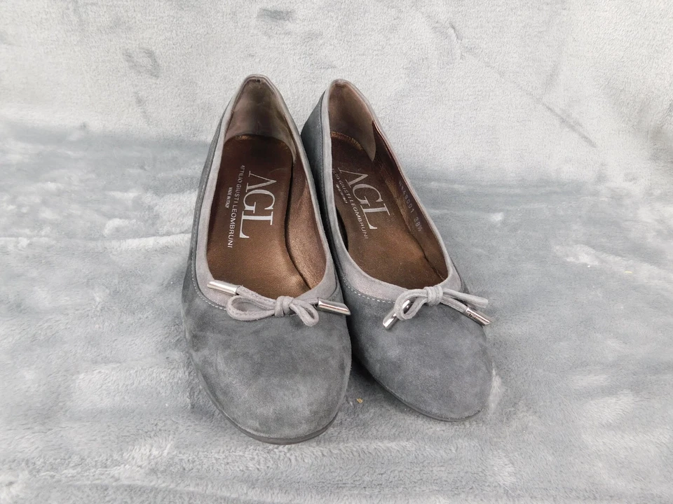 Zapatos de salón AGL para mujer 38,5 EE. UU. 8,5 gris Kristin gamuza tacón bloque arco ballet Foto 2 de 4
