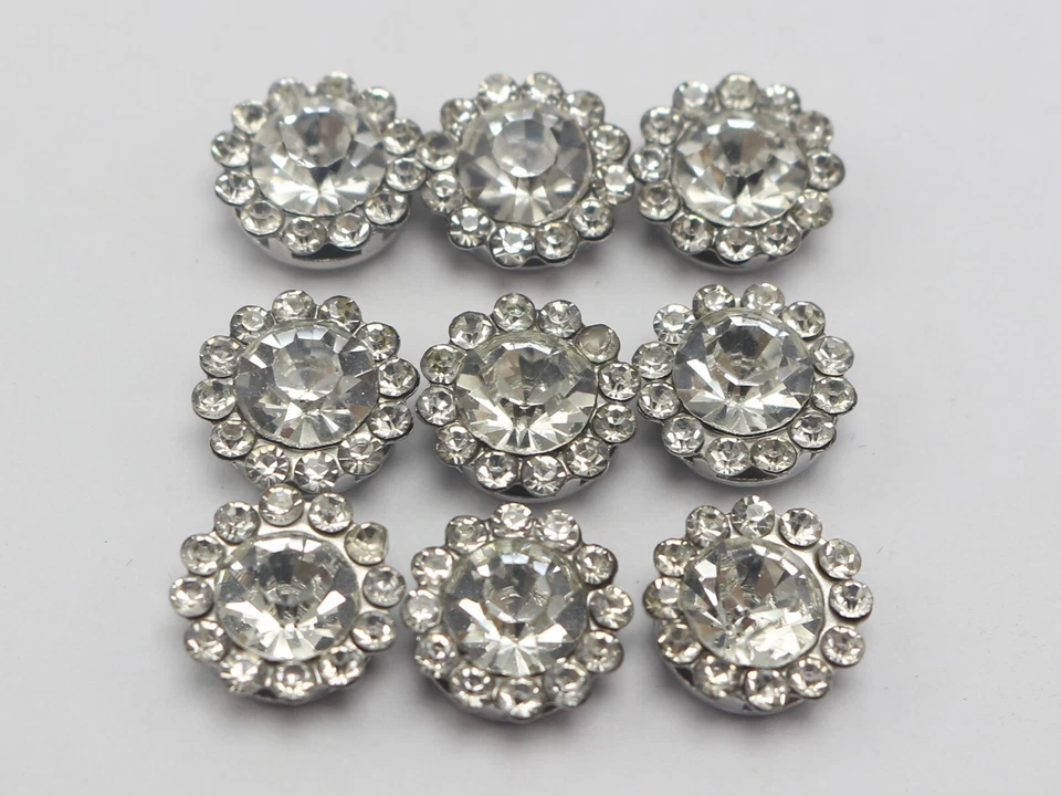 50 Silver Bling Crystal Rhinestone Pearl Flatback Button Beads 11mm Wedding - Image 4 of 4
