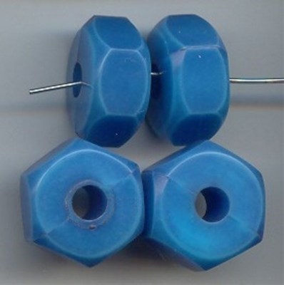 12 VINTAGE BLUE WASHED ACRYLIC 19mm. HEXAGON BEADS 6352