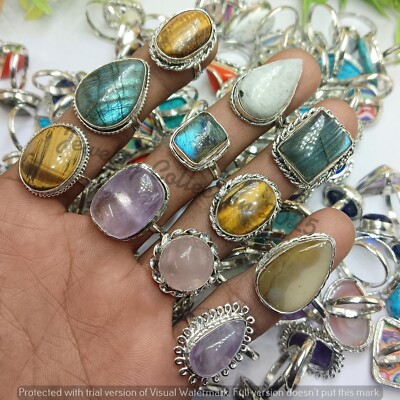 Labradorite & Mix Gemstone 50PCS Rings 925 Silver Plated Wholesale Lot Jewelry