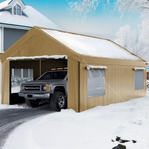 Outdoor 10'x20' Heavy Duty Carport w/2 Doors&2 Sidewalls,Canopy Garage Tent Shed - Picture 13 of 18