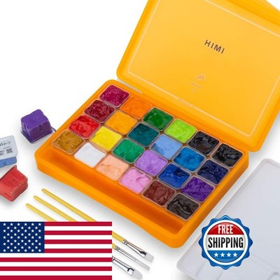 ABEIER HIMI Gouache Paint Set, 24 Colors X 30ml/1oz 3 Brushes & Palette, Unique