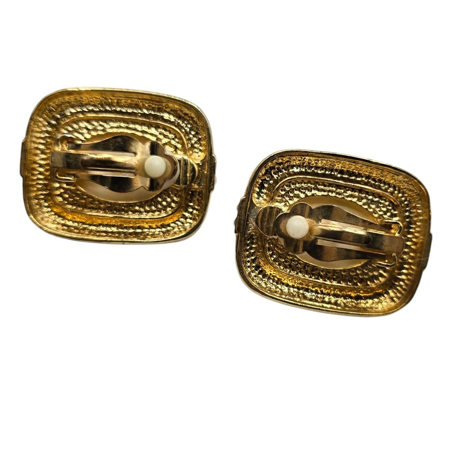 Pendientes de Clip Negro Esmalte Tono Dorado Imitación Perla Estrás Negrita SKU2392 Foto 4 de 4