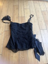 PINKO Sheer Black Corset Top Boned Ruffle Accents Women IT 42 UK 10 US 6