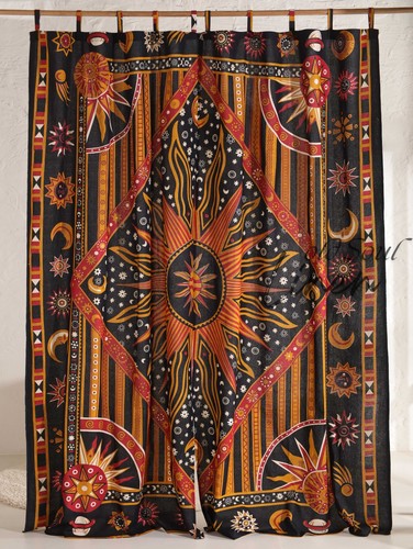 Sun Moon Star Tapestry Curtain Boho Yellow Window Panels Drapes Spiritual Decor - Picture 2 of 9