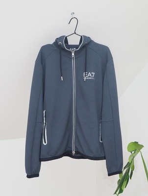 Emporio Armani EA7 Men's Grey Full Zip Knitted Hoodie Size L