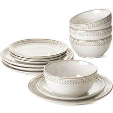 LE TAUCI Dinnerware Sets for 4, 12 Piece Ceramic Dish Set with Plates and Bow...
